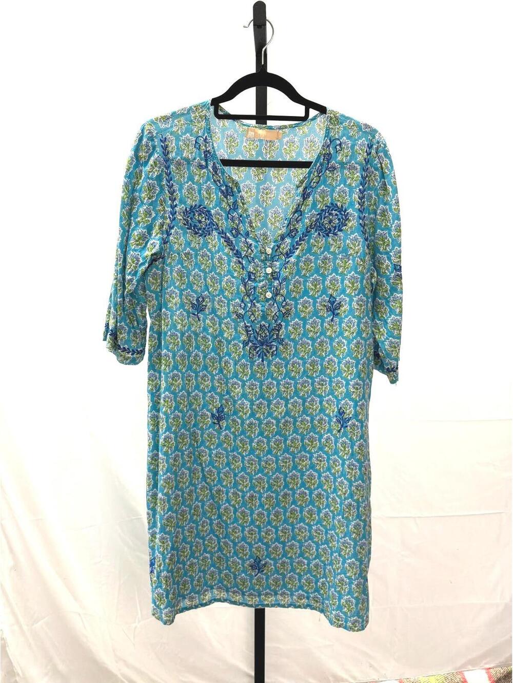 La Cera Women's Blue Floral Print Tunic Top